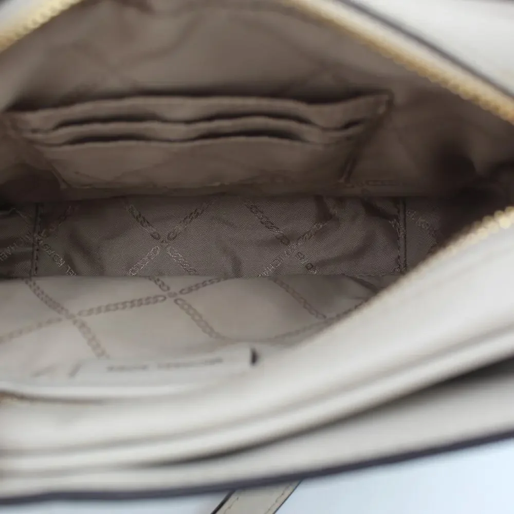 Michael Kors Carmen Crossbody Bag Beige Saffiano Leather Gold Chain Purse